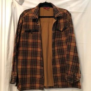 EMS Plaid Flannel shirt Large - BROWN ORANGE GREEN
